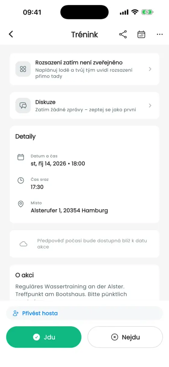 Detail tréninku s kartou Začít trénink