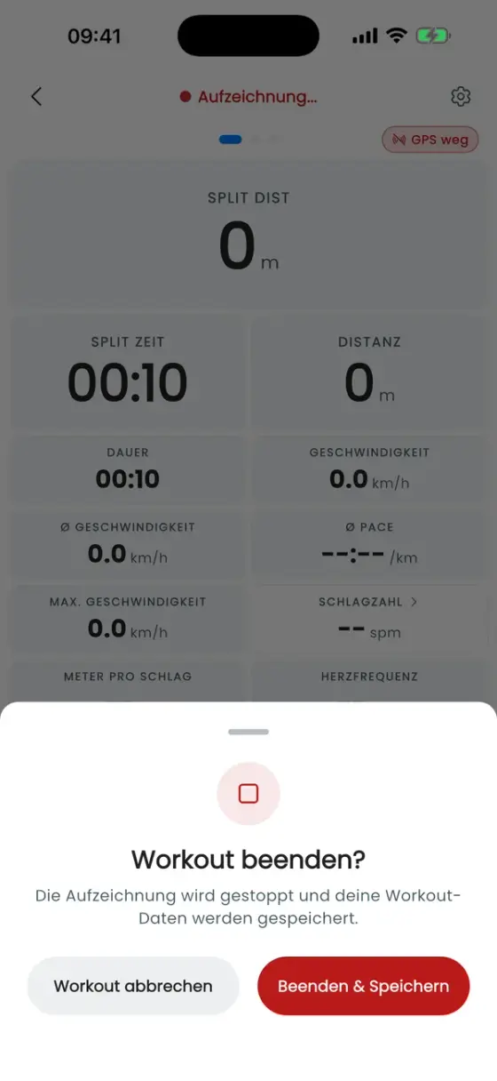 Fenster Workout beenden? mit Beenden & Speichern