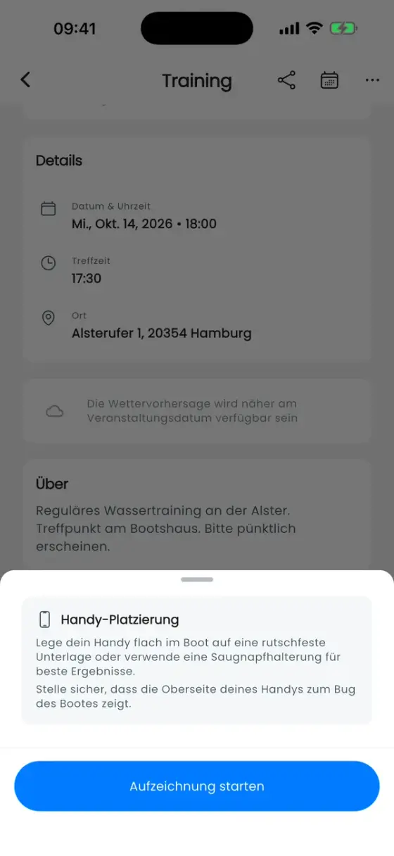 Tipps zur Handy-Platzierung und der Button Aufzeichnung starten