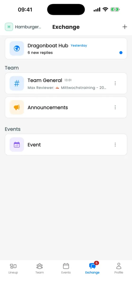 交流标签页，包含 Dragonboat Hub、团队综合、公告和一个活动频道