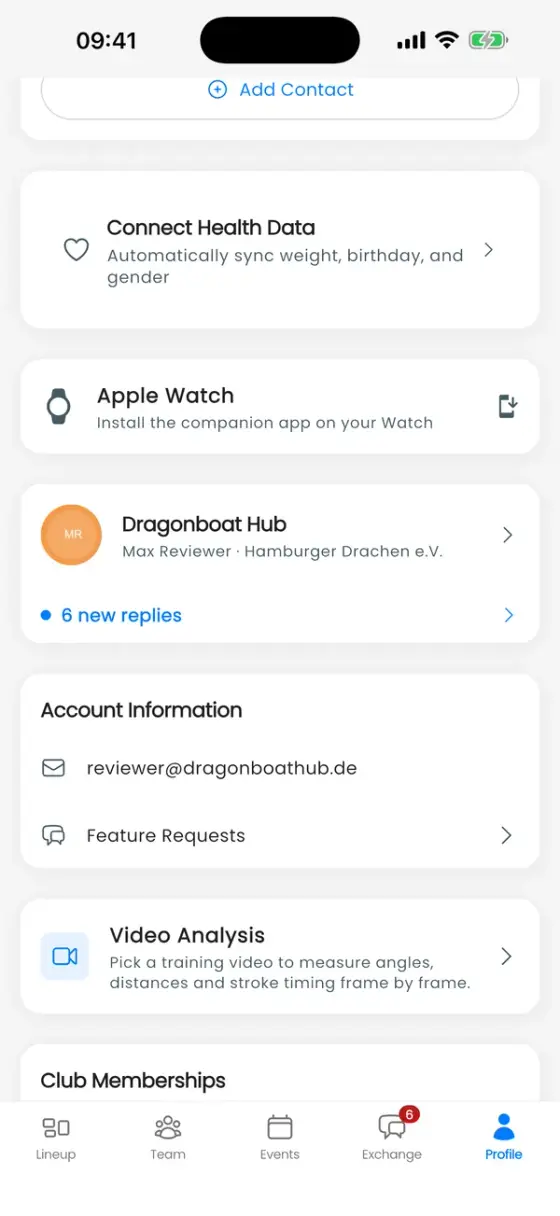 Profil az Egészségügyi adatok csatlakoztatása kártyával és az Apple Watch kártyával
