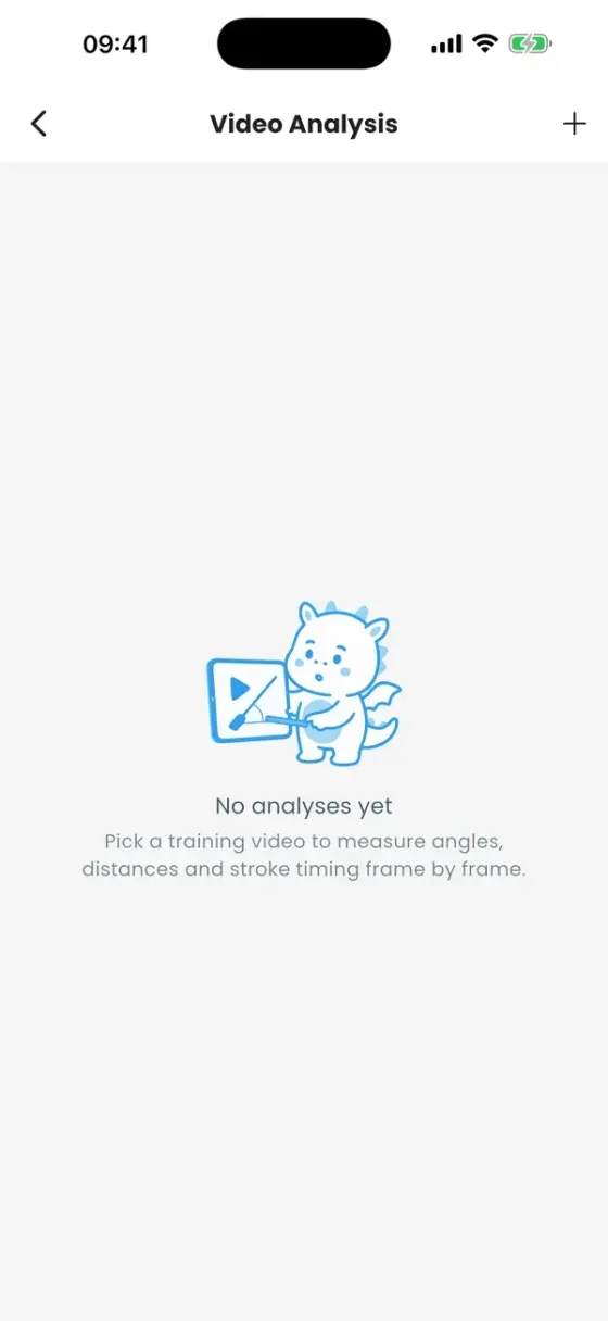 Ekran Video Analysis z napisem No analyses yet i przyciskiem +