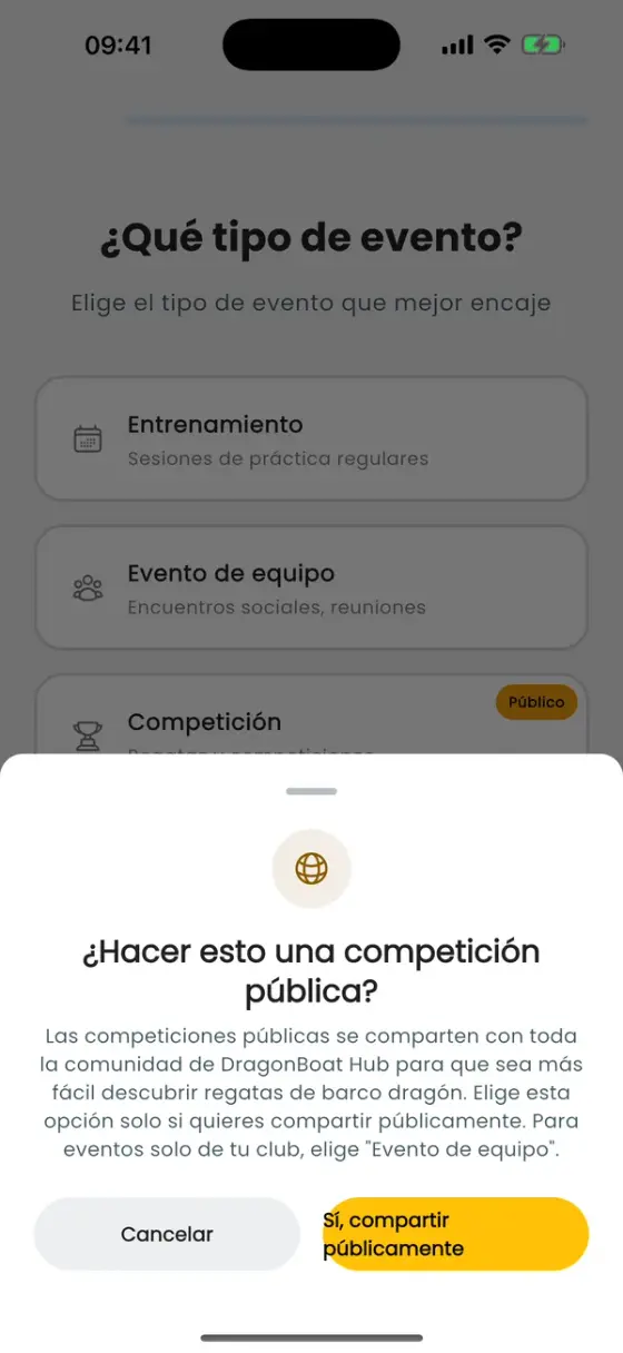 Hoja de confirmación: ¿Hacer esto una competición pública?