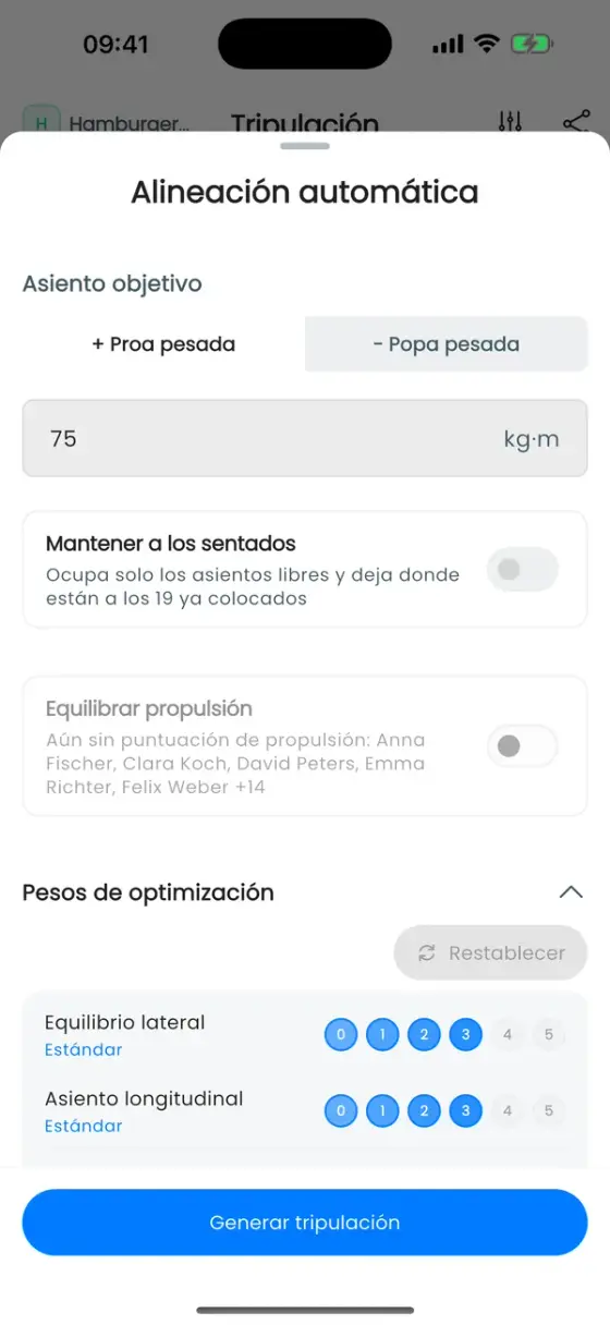 Sección Pesos de optimización con cinco reglas, cada una en Estándar