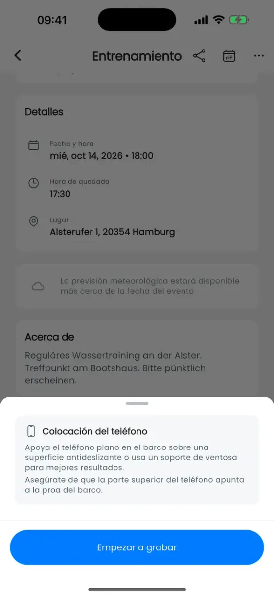 Consejos de colocación del móvil y un botón Empezar a grabar