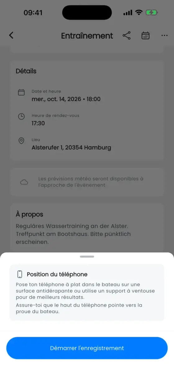 Conseils de placement du téléphone et un bouton Démarrer l'enregistrement