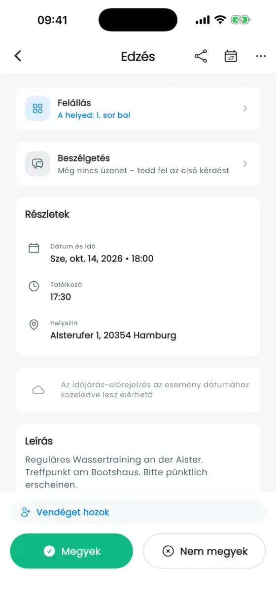 Edzés részletei oldal az Edzés indítása kártyával