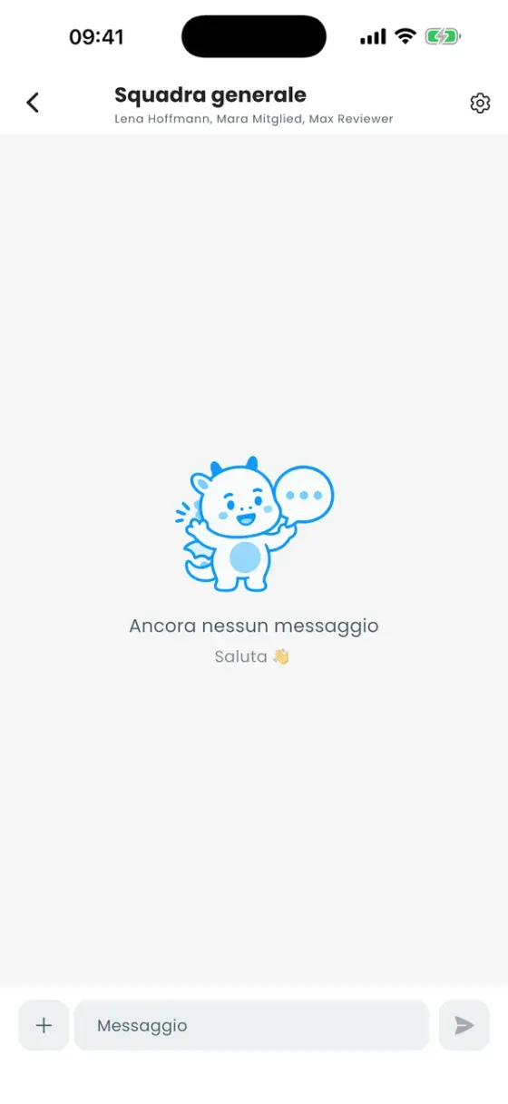 Chat Squadra generale con un messaggio e una scheda equipaggio condivisa