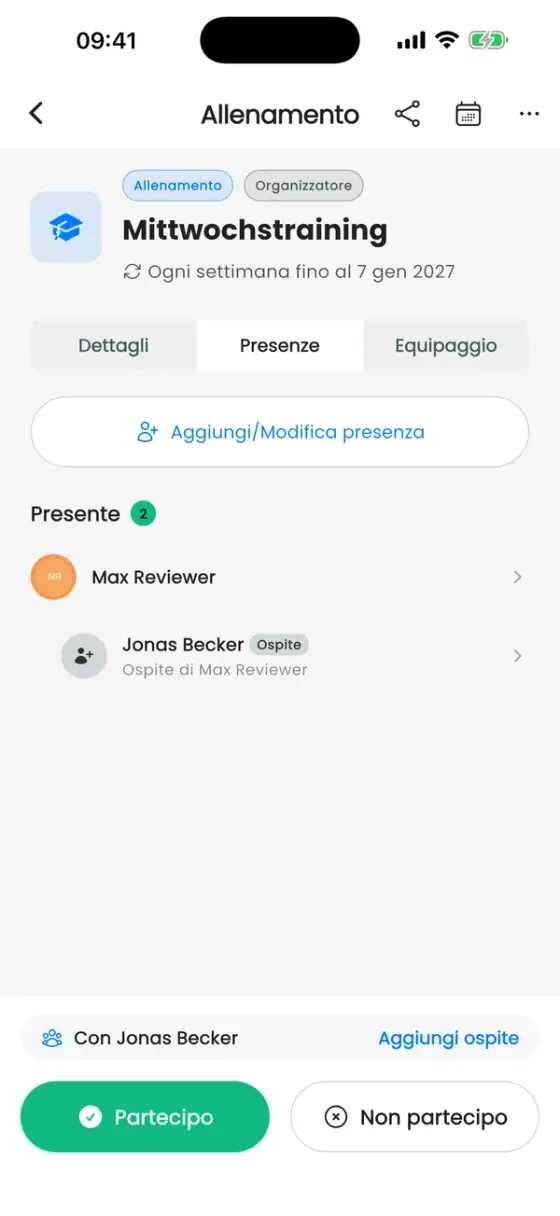 Scheda Presenze con Max Reviewer e il suo ospite sotto Presenti