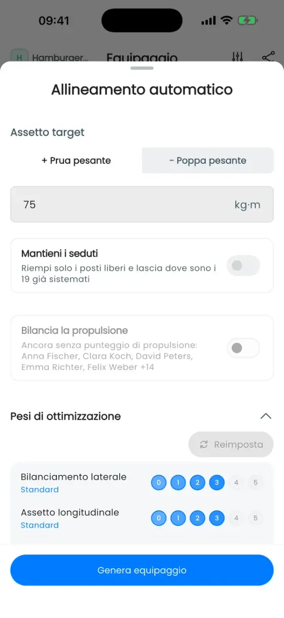 Sezione Pesi di ottimizzazione con cinque regole, tutte su Standard