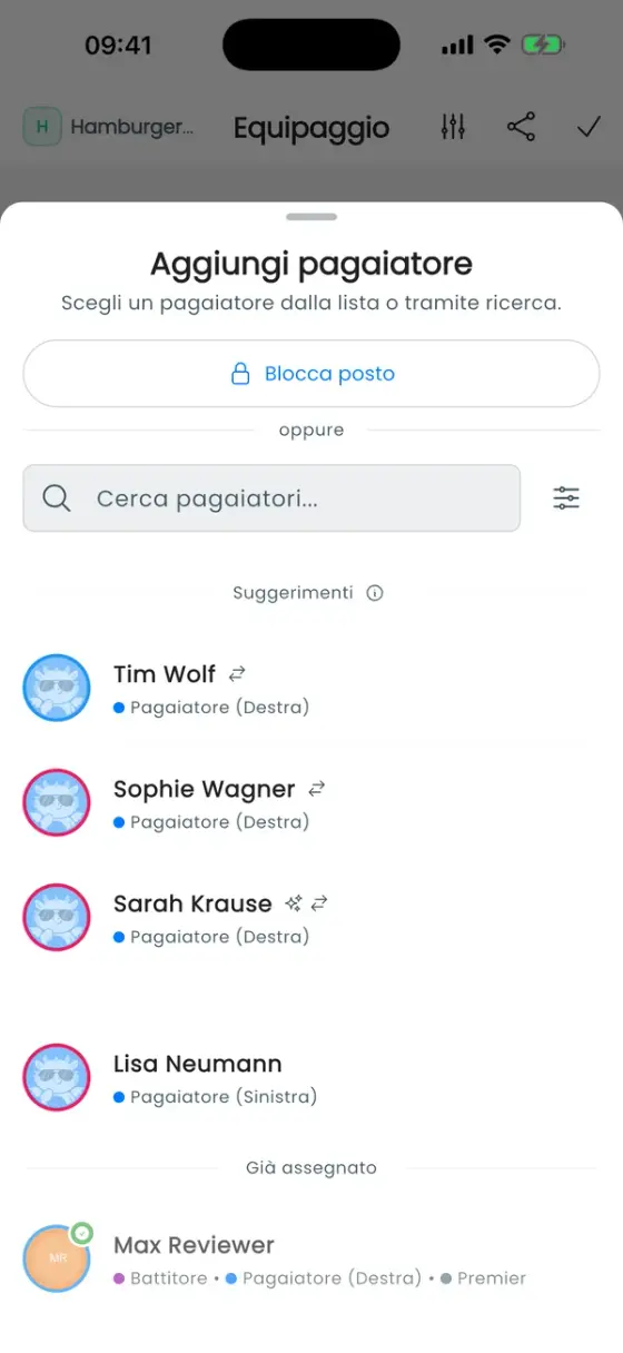 Foglio di un posto vuoto con Blocca posto in alto e i pagaiatori suggeriti sotto