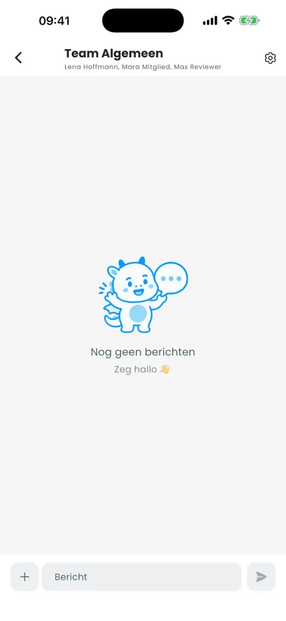 Chat Team Algemeen met een bericht en een gedeelde opstellingskaart