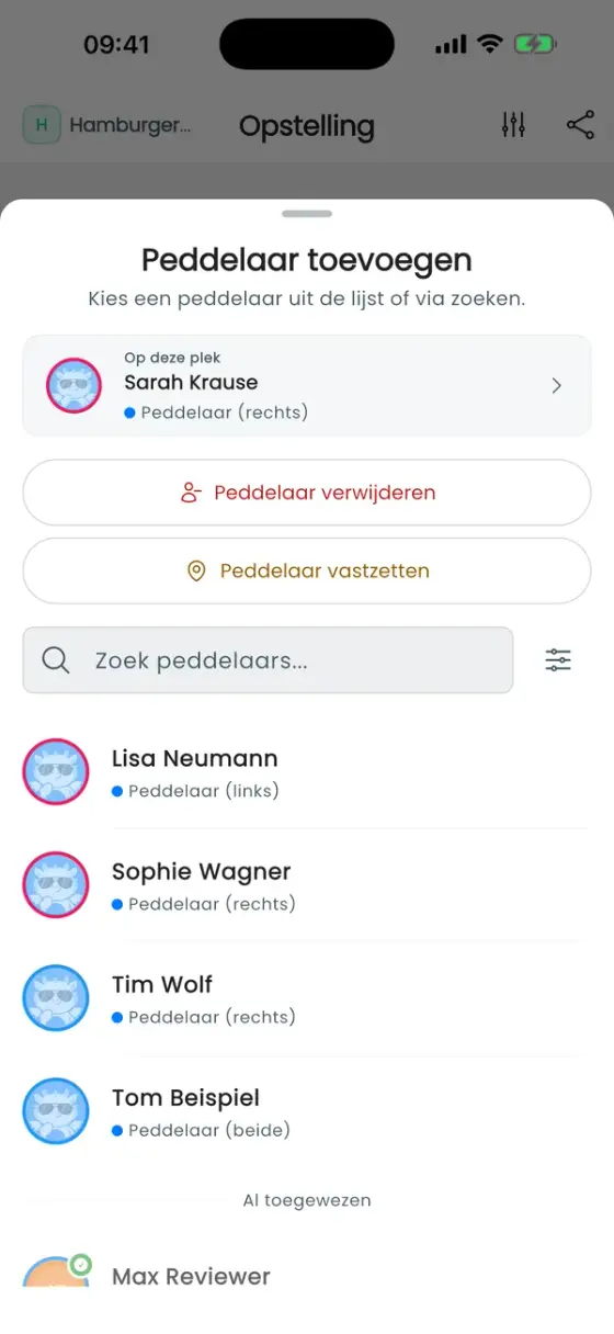 Plekvenster voor een bezette plek met Peddelaar verwijderen en Peddelaar vastzetten