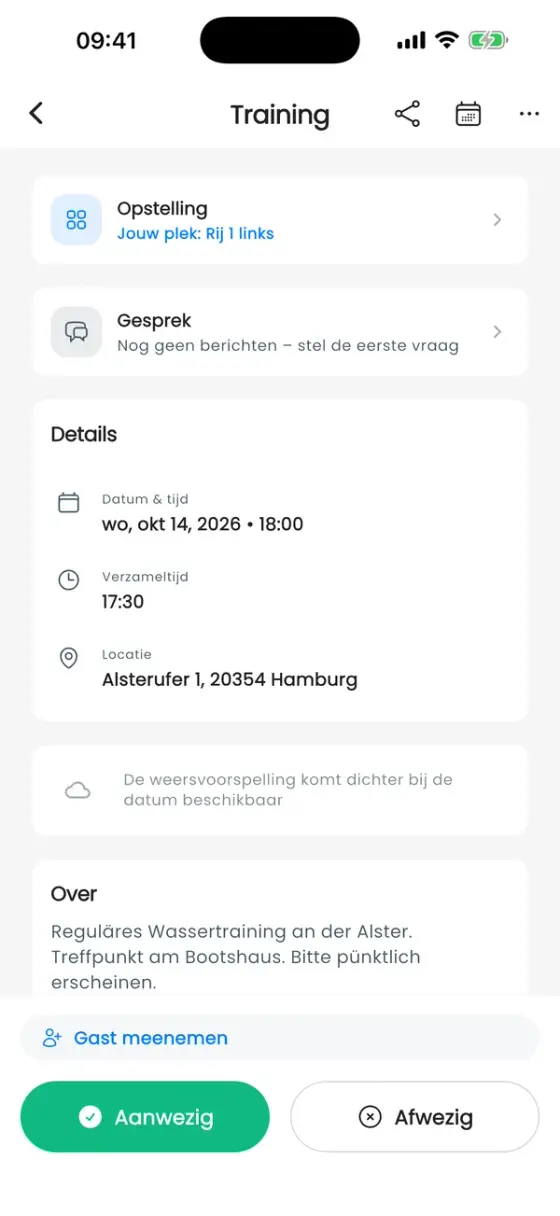 Detailpagina van een training met de kaart Workout starten