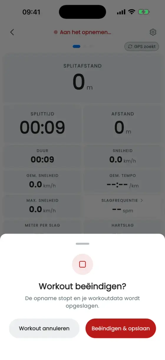 Venster Workout beëindigen? met Beëindigen en opslaan