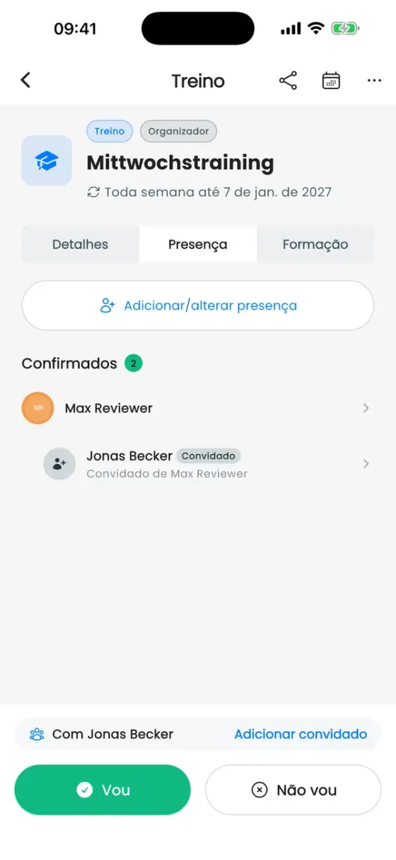 Aba Presença com Max Reviewer e seu convidado em Confirmados