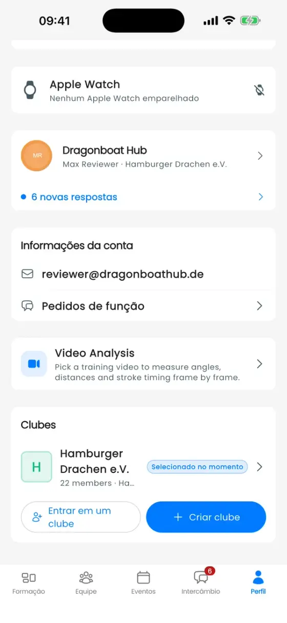 Aba Perfil rolada até o card Clubes
