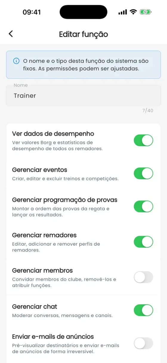 Tela Editar função para Técnico com um botão por permissão