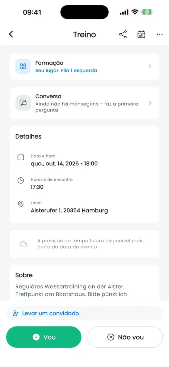 Página de detalhes do treino com o card Iniciar treino